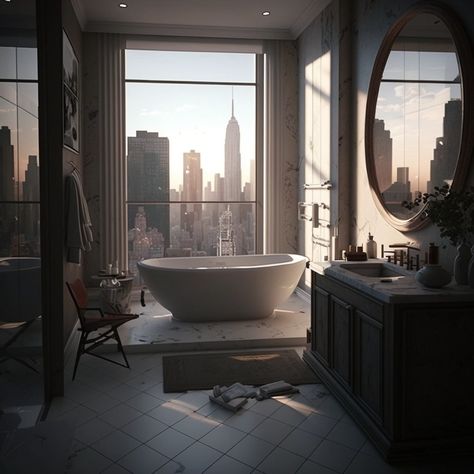 Nyc Bathroom Luxury, Nyc Bathroom Aesthetic, Rich Home Aesthetic, Nyc Penthouse Aesthetic, Man Home Decor, Bio Architecture, Classic Interior Design Luxury, Penthouse Bedroom, Stark Tower