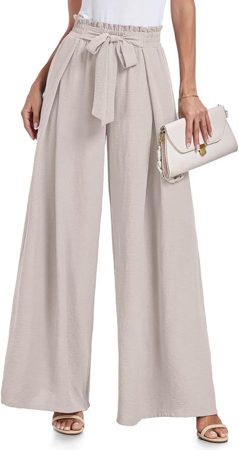 Women's Wide Leg Lounge Pants with Pockets Lightweight High Waisted Adjustable Tie Knot Loose Trousers A - Black at Amazon Women’s Clothing store Leg Types, High Waisted Palazzo Pants, Flowy Wide Leg Pants, Wide Leg Lounge Pants, Perfect Curves, Loose Trousers, Flowy Pants, Print Pants, Leg Design