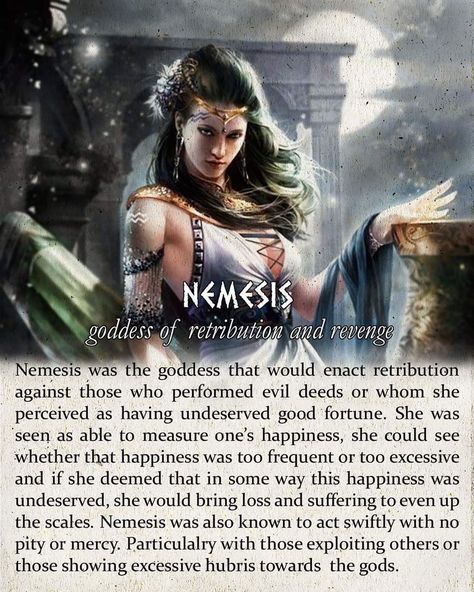 Hades Artemis, Goddess Of Revenge, Ares Aphrodite, Nemesis Goddess, Artemis Apollo, Mythology Goddesses, Mystical Creatures Mythology, Greek Mythology Stories, Mythology Humor