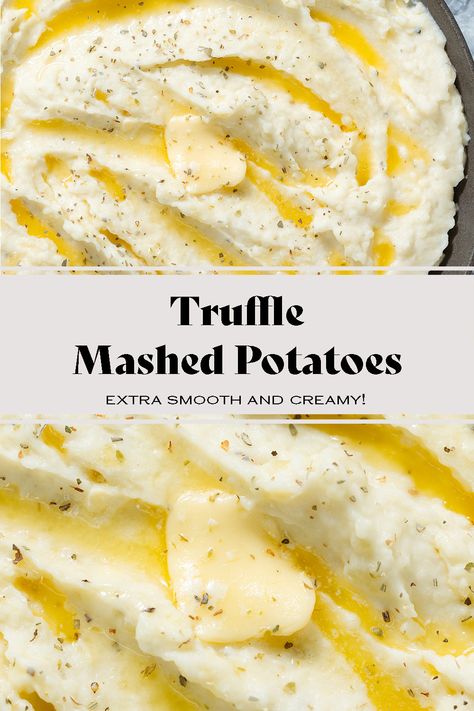 Want to try something new this Thanksgiving or are you just looking for a new fun mashed potatoes recipe? Try these Truffle Mashed Potatoes! They're made with black truffle oil that gives them the luxurious flavor of truffle without having to break the bank buying whole truffles! They're super creamy, fluffy, and so easy to make! Black Truffle Recipe, Truffle Mashed Potatoes, Truffle Oil Recipes, Black Truffle Oil, White Truffle Oil, Mashed Potatoes Recipe, Mushroom Dish, Mashed Potato Recipes, Truffle Recipe