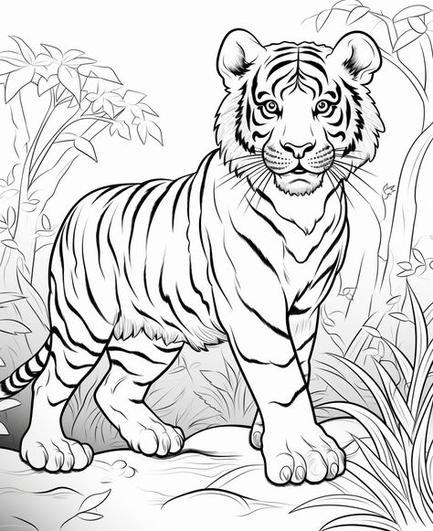 Safari Animals Coloring Pages, Dinosaurs Drawings, Tiger Coloring Pages, Jungle Drawing, Tiger Clipart, Jungle Images, Jungle Clipart, Leprechaun Craft, Forest Coloring Pages