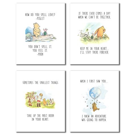 PRICES MAY VARY. GREAT GIFT IDEA - For any baby nursery or child's bedroom! CUTE AND ADORABLE - Unique digitally produced watercolor poster prints of Winnie the Pooh and friends! READY TO FRAME - Set of 4 glossy photo prints, 8x10 - 8 inches by 10 inches. Choose the frames that work with your decor. Premium grade photo paper in a rich gloss finish, 100 year archival rating, designed to last a lifetime Purchase with Confidence: We are so certain you will love these photos we offer a 30 day no que Dollar Tree Frames, Baby Nursery Wall Decor, Winnie The Pooh Nursery, Classic Art Prints, Winnie The Pooh Quotes, Pooh Quotes, Design Seeds, Nursery Wall Decor, New Classic