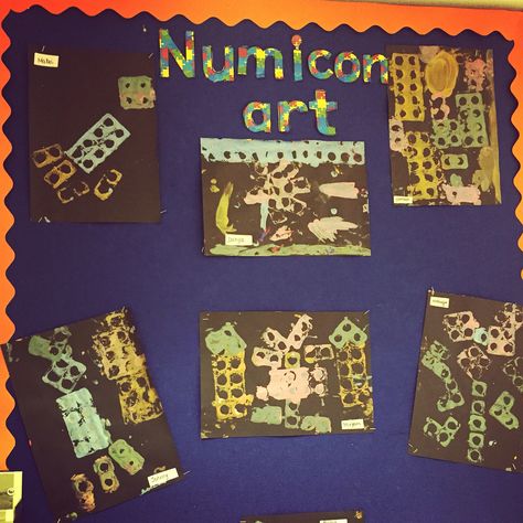 Numicon Art bulletin board display! Great way to incorporate maths with art and the kiddies loved it! Early Years Displays, Numicon Activities, Maths Eyfs, Maths Display, Math Wall, Art Bulletin Boards, Early Years Classroom, Math Boards, School Of Rock