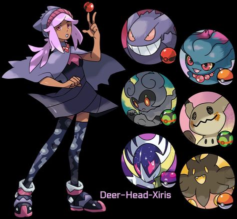 Pokemon Trainer Costume, Trainer Outfits, Biggie Cheese, Pokemon Trainer Outfits, Pokemon Stories, Pokemon Gym Leaders, Pokemon Rpg, Pokemon Game Characters, Ghost Pokemon