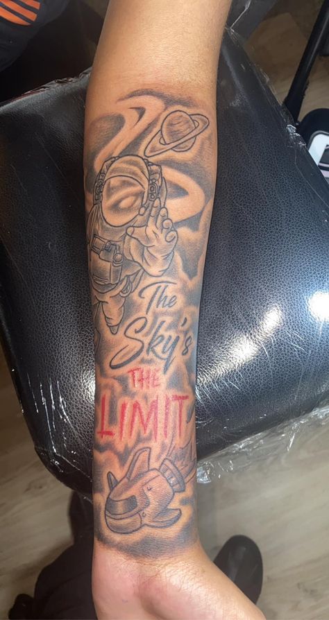 Skys The Limit Tattoo, Arm Tattoos For Guys Forearm, Black Men Tattoos, Tattoo Ideas Males, 42 Tattoo, Forearm Tattoo Quotes, Hard Tattoos, Quarter Sleeve Tattoos, Half Sleeve Tattoos Drawings