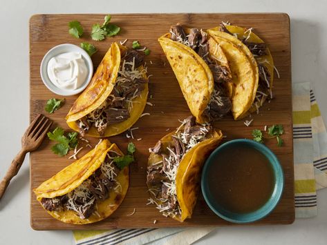 French Dip Tacos, Ground Beef And Cream Cheese, Dip Tacos, Sliced Pineapple, Slow Cooker Appetizers, Monthly Menu, Sandwiches Wraps, Beef Chuck Roast, Mexican Rice