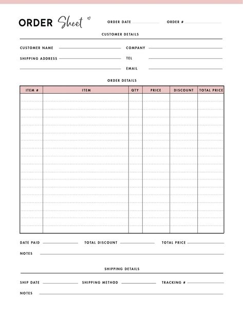 Work Order Form Free Printable, Order Spreadsheet Free Printable, Invoice For Small Business, Order Forms For Small Business, Order Form Printable Free, Free Order Form Template, Small Business Sheets, Small Business Documents, Craft Order Form Template Free