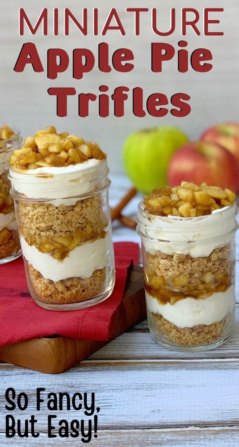 Apple Desserts For Christmas, Trifle For Two, Apple Trifle Desserts Fall, Mini Autumn Desserts, Apple Crisp Shooters, Appetizers Desserts For Party, Cake Trifle Cups, Fall Dessert Cups Ideas, Simple Desserts For Thanksgiving