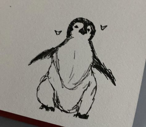 Penguin Aesthetic Drawing, Penguin Drawing Sketch, Drawings Of Penguins, Penguin Drawing Realistic, Apprenticeship Portfolio, Cute Penguin Drawing, Penguin Drawing Easy, Penguin Doodle, Penguin Sketch