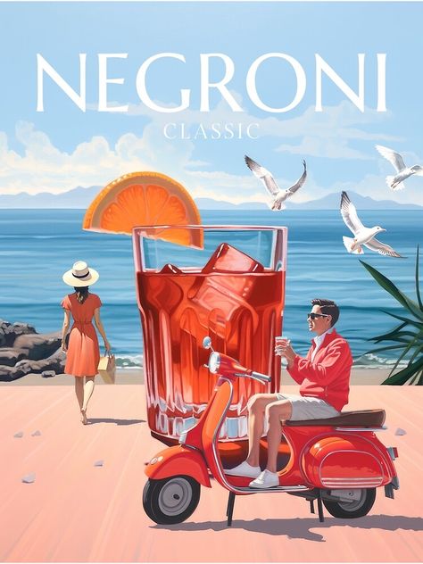 "Negroni Cocktail" Art Print for Sale by MajesticBeasts | Redbubble Vintage Aperol Poster, Negroni Poster Vintage, Negroni Illustration Art, Negroni Cocktail Aesthetic, Vintage Cocktail Poster, Negroni Aesthetic, Cocktail Typography, Negroni Illustration, Negroni Art