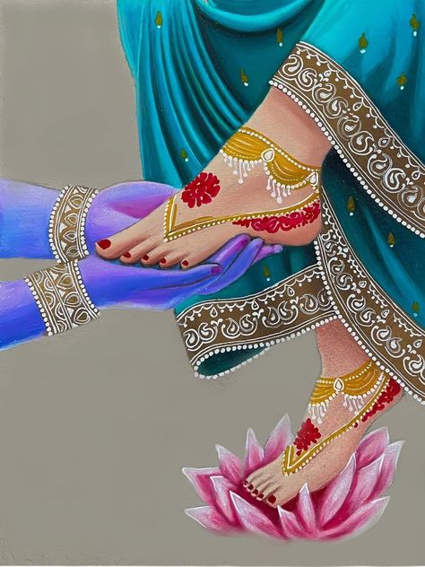 Krishna Holding Radha Leg, Krishna Touching Feet Of Radha, Radha Rangoli, Radha Krishna Charan, Radharani Charan, Radhe Krishna Rangoli, Radha Rani Charan, Radhe Painting, Laxmi Painting