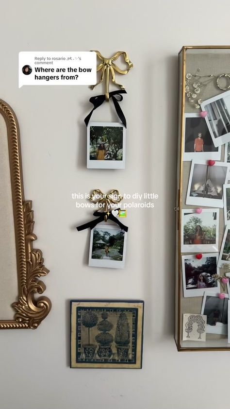 Replying to @rosario ౨ৎ ˖ ࣪⊹ the bow hooks are 🔗 in my bio now 🫶🏽 m... | polaroids | TikTok How To Display Polaroids, Display Polaroids, Polaroid Display, Bow Hanger, Polaroid Photos, Room Inspo, Engagement Party, Apartment, Bedroom