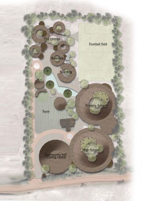 Gallery of An Eco-Village for Orphaned Kenyan Children - Competition Winners Announced - 11 Resort Master Plan Architecture, Eco Village Community Layout, Masterplanning Architecture, Eco Resort Architecture, Eco Village Community, Interior Architecture Presentation, Eco School, Site Plan Rendering, Site Development Plan