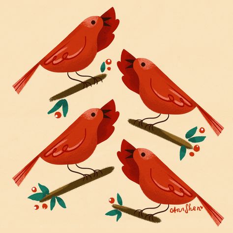 4 Calling Birds, Four Calling Birds, 12 Days Of Xmas, Birds Illustration, Wedding Shower Cards, Instagram Projects, My True Love, Bird Canvas, Dream Artwork