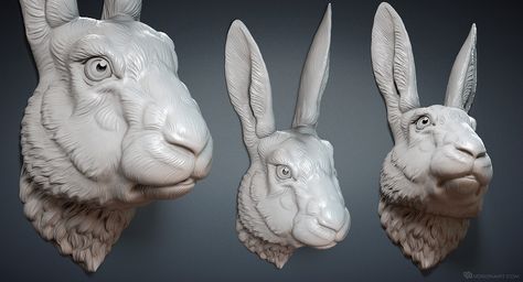 Hare (Rabbit) head 3D model for 3d printing. Digital Sculpting by Voronart Rabbit Anatomy, Rabbit Face, Cnc Carving, Hare Rabbit, Rabbit Sculpture, Rabbit Head, Digital Sculpting, Digital Sculpture, Bunny Head