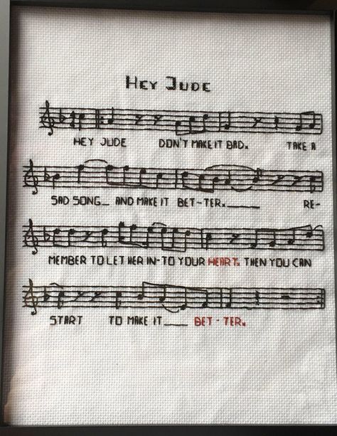 Beatles Embroidery, Cross Stitch Gifts Ideas, Hey Jude, Stitch Gift, Hand Embroidery Projects, Cute Embroidery, Simple Embroidery, Embroidery Hoop Art, Cross Stitching