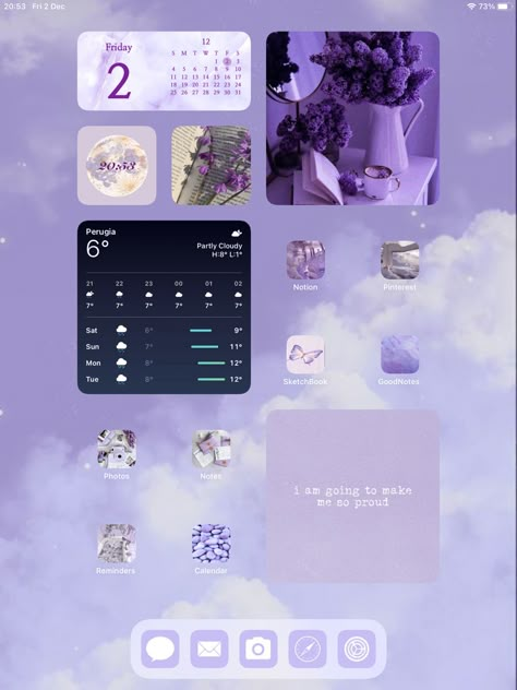 Ipad Aesthetic Homescreen Purple, Ipad Homescreen Ideas Purple, Homescreen Template, Purple Ipad Wallpaper, Ipad Aesthetic Homescreen, Aesthetic Homescreen Ideas, Ipad Purple, Purple Homescreen, Ipad Home Screen