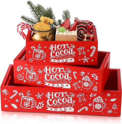 Sliner 3 Pcs Christmas Hot Cocoa Bar Wood Storage Box Rustic Farmhouse Wooden Storage Bins Decorative Wooden Basket Bins Xmas Wood Crate Organizer for Kitchen Office Bathroom Laundry Farmhouse Gift Crate Organizer, Laundry Farmhouse, Christmas Hot Cocoa Bar, Basket Bins, Wooden Storage Bins, Christmas Hot Cocoa, Wooden Storage Crates, Diy Hot Cocoa, Bar Wood