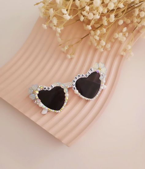 Wedding season is coming soon and Bridal sunnies will be showing up in our feed more 🤍 #wedding #season #bride #bridetobe #bridevibes #bridesofaustralia #bridalsunnies #custommade #smallbusiness #scarlettandsisters #handmade #discoverunder5k Diy Stencils, Custom Sunglasses, Hens Night, To Be, Letter Beads, Black Letter, Crystal Charm, Bride To Be, Wedding Pics