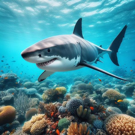 Paintings Underwater, Coral Reef Photography, Marine Life Art, Shark Pictures, Wildlife Photos, The Coral, White Sharks, Great White Shark, Great White