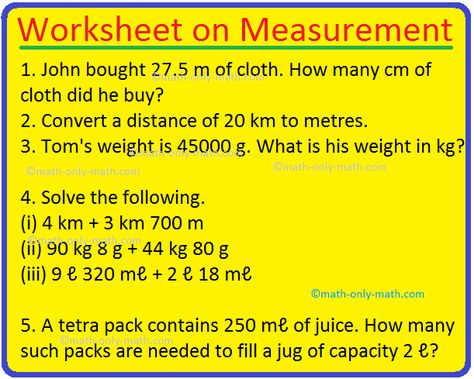 Worksheet on Measurement Class 4 Maths, Mental Maths, Measurement Worksheets, Math Addition Worksheets, 4th Grade Math Worksheets, Alphabet Worksheets Kindergarten, 3rd Grade Math Worksheets, Maths Worksheets, 4 Grade