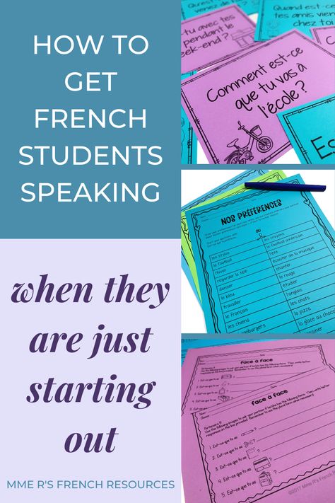 Need ideas and teaching resources to get your French students speaking in class? FSL students can be really hesitant to talk, so finding engaging activities that are structured just for beginners is key to getting them comfortable with speaking. Find some of my favorite resources and get tips for how to encourage French speaking in your Core French classroom at Mme R's French Resources. Comprehensible Input French, French Conversation Starters, French Conversation Practice, French Preschool Activities, Etsy Posters, Teaching French Immersion, French Speaking Activities, French Immersion Resources, Speaking French