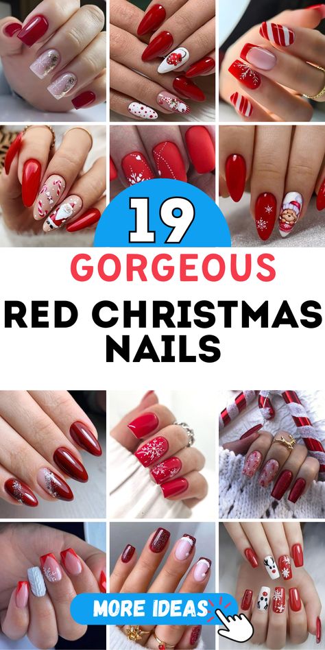 Elevate your holiday style with 19 red Christmas nails in 2024-2025, perfect for winter festivities. Choose from glittery designs for short, coffin, or almond shapes, or try acrylic short nails with a touch of sparkle. Whether you want matte finishes or high-gloss shine, these nail art ideas offer something for everyone. Glittery Red Christmas Nails, Christmas 2024 Nail Trends, Red White Nail Art, Coffin And Square Nails, Winter Nails Short Square, Coffin Christmas Nail Designs, Red Christmas Acrylic Nails, Short Red Christmas Nails, Red Nail Designs Short