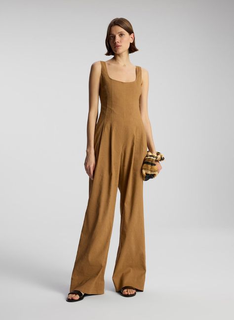 Isabel Stretch Linen Jumpsuit Silk Bodysuit, Linen Jumpsuit, Strapless Midi Dress, Raffia Bag, Cotton Midi Dress, Long Jumpsuits, Cotton Skirt, Wide Leg Jumpsuit, Sewing Inspiration