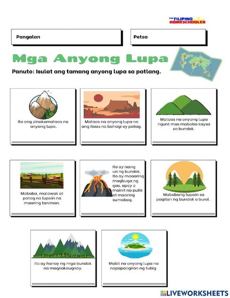 Anyong Lupa Drawing, Anyong Lupa At Anyong Tubig, Lupang Hinirang, Types Of Landforms, Anyong Lupa, Mt Apo, Summative Test, Changes In Matter, World Map Continents