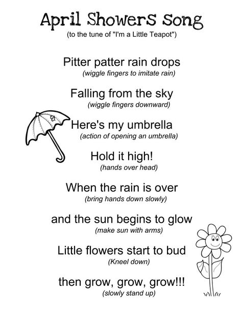 April Showers Song April Lesson Plans, April Preschool, Preschool Weather, Spring Lessons, Circle Time Songs, Kindergarten Songs, Spring Kindergarten, Classroom Songs, Songs For Toddlers