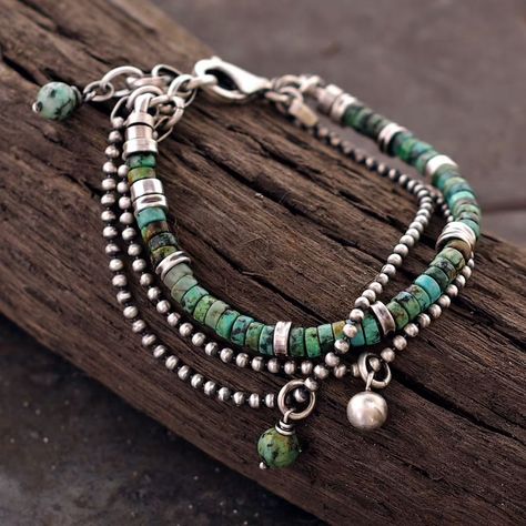 Ball Chain Bracelet, Oxidized Silver Bracelet, African Turquoise Bracelet, Sundance Jewelry, Turquoise Jewellery, Boho Jewels, Green Tone, Jewelry Cabinet, African Turquoise