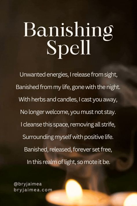 Unleash the power of a Banishing Spell to clear negative energy and unwanted influences from your life. Perfect for seasoned witches and beginners alike, this ritual harnesses the ancient art of witchcraft to protect and purify your space. Learn the step-by-step spell, including essential ingredients and incantations, to reclaim your peace and power. Whether you're a solitary witch or part of a coven, this spell will elevate your spiritual practice. Banishing Incantation, Return Bad Energy Spell, Spellwork For Beginners, Banishing Spell Chant, Spells To Remove Negative Energy, Banish Bad Habit Spell, Removing Negative Energy Spell, Black Candle Spells For Protection, Energy Cleansing Spell