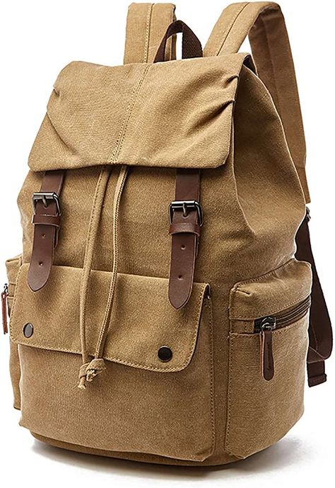 Amazon.com: Canvas Backpack Rucksack Genuine Leather Casual Daypack Schoolbag College Bookbag for Men Women Outdoor Cycling Hiking Travel Laptop School Black : Clothing, Shoes & Jewelry Tan Backpack, Canvas Rucksack, Camping Style, Rucksack Bag, Hiking Bag, Back Bag, Stylish Backpacks, Rug Bag, Black Clothing