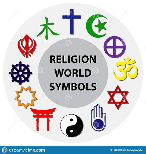 Illustration about World religion symbols colored signs of major religious groups and religions. easy to modify. Illustration of hinduism, logo, jewish - 152602954 All Religions Symbol Tattoo, Religion Symbols, Romantic Jokes, Holy Symbol, Bahai Faith, Different Symbols, Sign Meaning, History Literature, Different Signs