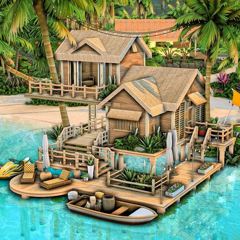 Sulani Hut 🛖 The Sims 4 Build || Gallery: axiisims #thesims4 #sims4 #thesims #thesims4 #house #summer #beach Sims 4 Island Living House, Sims 4 Beach House, Desert Luxe, Snowy Escape, Sims 4 Modern House, Sims 4 Houses Layout, Sims Challenge, Cc Packs, San Myshuno