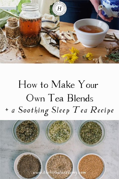 Making Your Own Tea Blends, Gut Healing Tea Recipe, Herbal Academy Recipes, How To Make Your Own Tea Blends, Sleep Tea Recipes, Herbal Tea Blends Recipes, Make Your Own Tea Blends, Homemade Tea Blends, Making Tea Blends