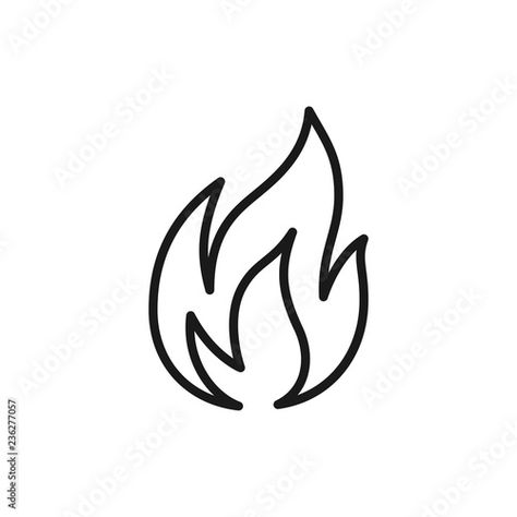 Stock Image: Black isolated outline icon of flame, fire on white background. Line Icon of bonfire. Flame Outline, Fire Icons, Line Icon, White Background, Stock Vector, Stock Images, White, Black