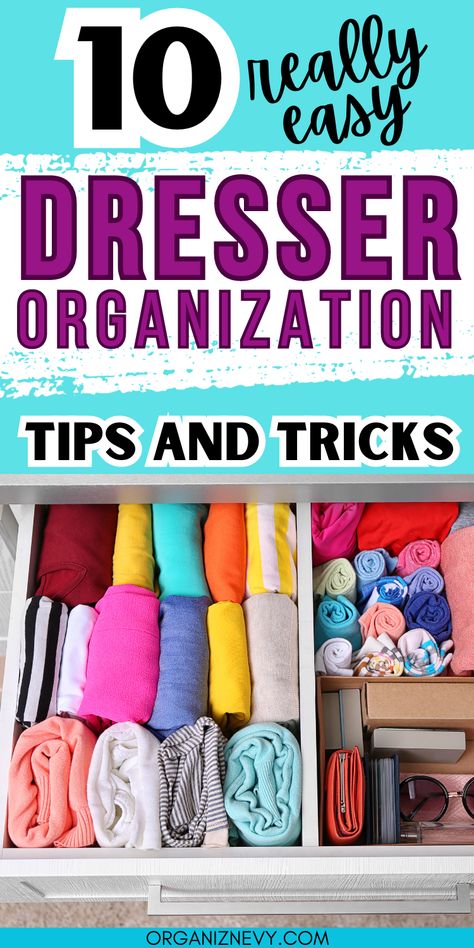 10 easy dresser organization tips and tricks Organized Drawers Clothes, Top Organization Ideas, Dresser Top Organization Ideas, Dresser Top Organization, Draw Organizer, Easy House Cleaning, Diy Drawer Organizer, Clothes Drawer Organization, Messy Bedroom