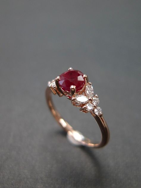 Ruby Ring | Ruby Engagement Ring | Unique Engagement Ring | Rose Gold Engagement Ring | Women Engagement Ring | July Birthstone | Gift Simple Ruby Engagement Ring, Ruby White Gold Engagement Ring, Oval Ruby Ring Designs Unique, Diamond Ring With Ruby Accents, Ruby Antique Ring, Ruby Sapphire Ring, Engagement Rings Women Gold, Round Ruby Ring, Ruby Rings Design