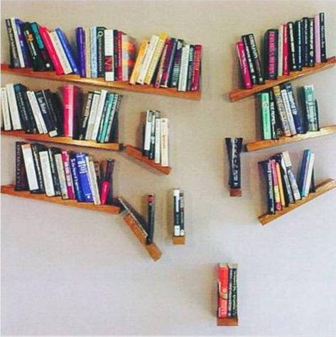 Diy Bookshelf Design, Creative Bookcases, Unique Shelf, Unique Bookshelves, Creative Bookshelves, Bookshelf Inspiration, Bookshelf Ideas, Bookshelves In Bedroom, Cool Bookshelves