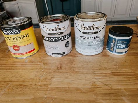 Testing the Best White Wood Stain – Love & Renovations Varathane White Wash Stain, Whitewash Stained Wood, Staining Pine Wood, Antique White Stain, White Wood Stain, Varathane Stain, White Washed Pine, White Wash Stain, Unfinished Wood Furniture