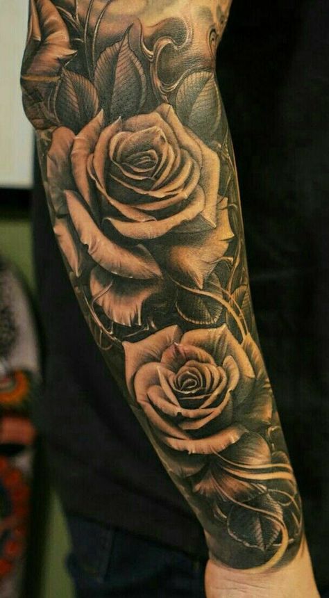 Flower Men, Rose Tattoo Sleeve, Rose Tattoos For Men, Cross Tattoo For Men, Tattoo Inspiration Men, Half Sleeve Tattoos For Guys, Upper Arm Tattoos, Cat Tattoos, Sleeve Ideas