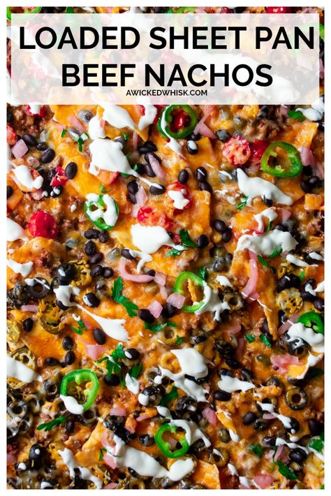 Nachos In Oven, Sheet Pan Beef, Ground Beef Nachos, Spicy Taco Seasoning, Nachos Loaded, Nachos Recipe Beef, Sheet Pan Nachos, Pan Nachos, Bean Nachos