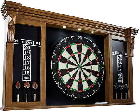 Unwind after a long day over a game of darts with this Medal Sports Barrington Woodhaven bristle dartboard cabinet set. The included mounting hardware allows for hassle-free setup, while the removable steel number ring enhances durability. Featuring a built-in scoreboard and dry-erase marker, this Medal Sports Barrington Woodhaven bristle dartboard cabinet set helps you keep up with every bull's-eye. Cricket Scoreboard, Cork Dartboard, Dartboard Cabinet, Dart Board Cabinet, Shuffleboard Table, Dart Set, Dart Board, Pool Table, Self Healing