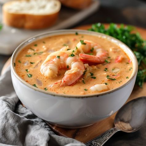 Crab and Shrimp Seafood Bisque Recipe - Cuts Food Seafood Bisque Recipe Easy, Crab And Shrimp Seafood Bisque, Seafood Bisque Recipe, Shrimp Bisque, Crab And Shrimp, Seafood Bisque, Shrimp Soup, Bisque Recipe, Cheesy Mashed Potatoes