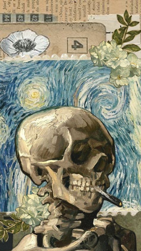 Vincent Van Gogh Skull, Van Gogh Skull, Starry Night Background, Starry Night Wallpaper, Van Gogh Wall Art, Skeleton Drawings, Gcse Art Sketchbook, Vincent Van Gogh Art, Arte Van Gogh