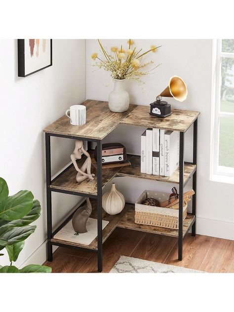 Grey  Collar     Embellished   Storage & Organization Corner Storage Shelf, End Table Alternatives Small Spaces, Ideas For Home Office Small Spaces, Corner Office Ideas, Corner Accent Table, Corner Table Living Room, Small Home Office Design, Small Spaces Ideas, Corner Shelving