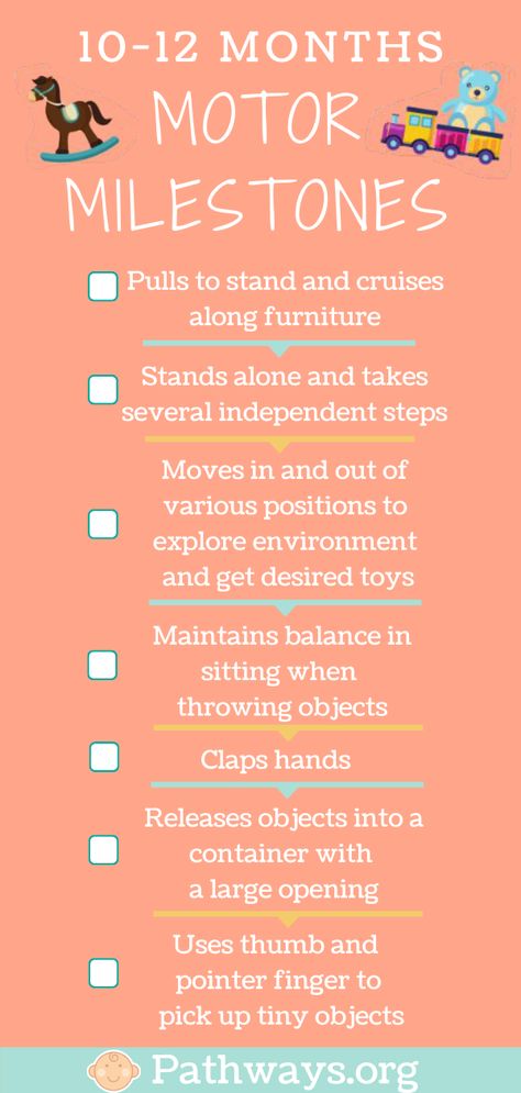 Baby is making moves! At 10-12 months, baby's motor milestones consists of a lot of active changes. This baby motor milestones checklist will help you to track baby's progress. Check out our website for milestones in communication, sensory, and more! #babymilestones #milestones #motormilestones #babydevelopment #infantdevelopment #motorskills #developmentchart #babychecklist #pediatrictherapy #pediatrics #grossmotor #finemotor #babychecklist Copyright © 2021 Pathways Foundation 10 Month Milestones Baby, 10 Month Old Milestones, Gross Motor Milestones, 10 Month Milestones, 12 Month Milestones, Baby Development Milestones, Baby Progress, Pediatric Pt, Toddler Milestones