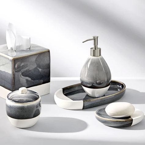 Shop stylish bath accessories by Kassatex made from the finest materials. Free Domestic Shipping Over $100. Free Returns. Chic Bathroom Decor, Grey Baths, Bathroom Decor Colors, Bathroom Decor Ideas Colors, Chic Bathrooms, Reactive Glaze, Stainless Steel Tubing, Budget Bathroom, Lotion Dispenser