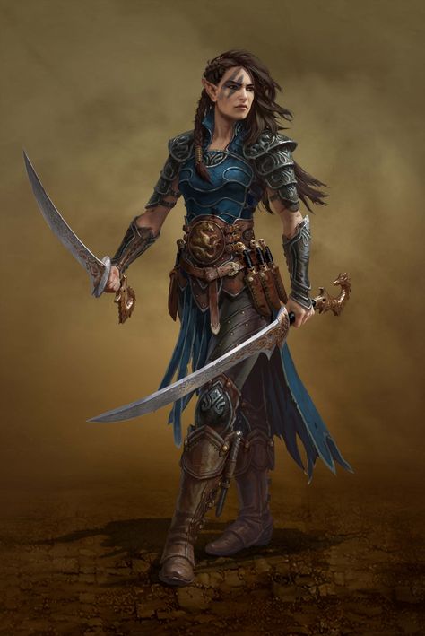 Elf fighter dual wield Elf Warrior, Personaje Fantasy, Foto Langka, Female Elf, Heroic Fantasy, 다크 판타지, Hur Man Målar, Dungeons And Dragons Characters, Warrior Princess